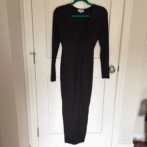 Sheer jersey ribbed v neck dress